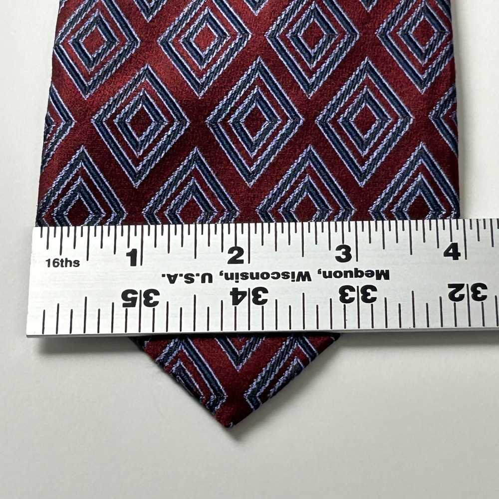 Villa Bolgheri Burgundy Blue Diamond Geometric Jacquard 100% Silk Tie Italy - Picture 6 of 10
